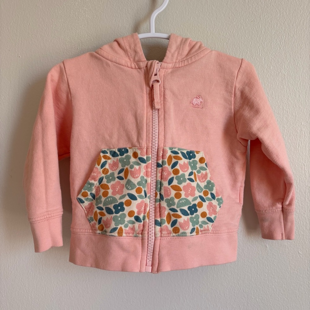 babycottons Pink Hoodie with Floral Accents 6M